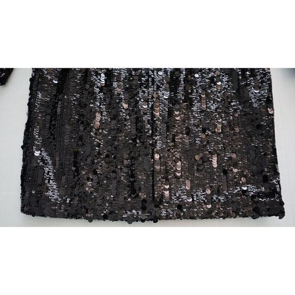 Vivienne Hu Women's Sz 4 Black Asymmetrical Neck L/S Sequin Mini Dress - Picture 7 of 9